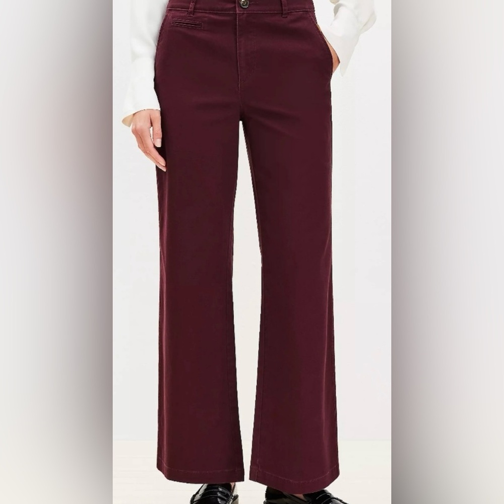 LOFT Petite Monroe Wide Leg Pants in Burgundy
